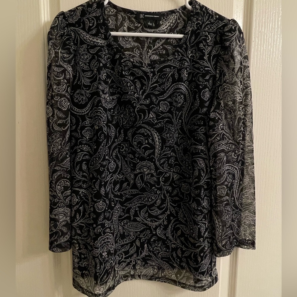 INC International Concepts Black and White Paisley Top
